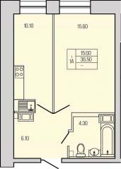 ЖК «Экос», планировка 1-комнатной квартиры, 36.10 м²