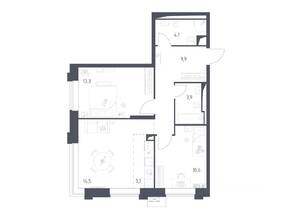 Апарт-комплекс «Верейская 41», планировка 2-комнатной квартиры, 59.88 м²