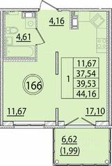 МЖК «Образцовый квартал 15», планировка 1-комнатной квартиры, 37.54 м²
