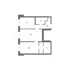 ЖК «Парусная 1», планировка 2-комнатной квартиры, 63.50 м²