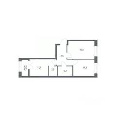 ЖК «NEWПИТЕР», планировка 2-комнатной квартиры, 54.55 м²