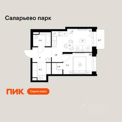 ЖК «Саларьево парк», планировка 1-комнатной квартиры, 38.10 м²