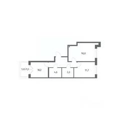 ЖК «Парусная 1», планировка 2-комнатной квартиры, 57.30 м²