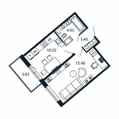 ЖК «Полис ЛАВрики», планировка 1-комнатной квартиры, 32.90 м²
