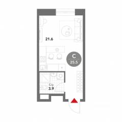 МФК «Voxhall», планировка студии, 25.50 м²