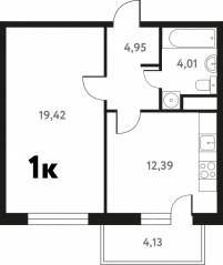 ЖК «Южное Пушкино», планировка 1-комнатной квартиры, 42.11 м²