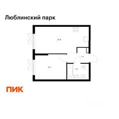 ЖК «Люблинский парк», планировка 1-комнатной квартиры, 34.70 м²