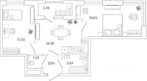 ЖК «Гранат», планировка 2-комнатной квартиры, 54.63 м²