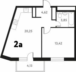 ЖК «Южное Пушкино», планировка 2-комнатной квартиры, 43.50 м²