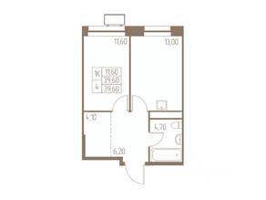 ЖК «Фабрикант», планировка 1-комнатной квартиры, 39.60 м²