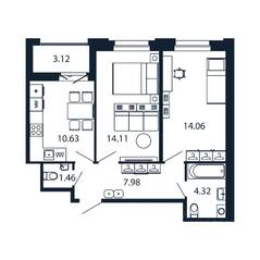 ЖК «Полис Новоселье», планировка 2-комнатной квартиры, 52.00 м²