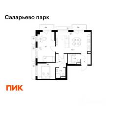 ЖК «Саларьево парк», планировка 2-комнатной квартиры, 59.20 м²