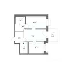 ЖК «Парусная 1», планировка 2-комнатной квартиры, 70.10 м²