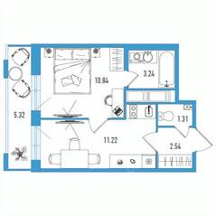 ЖК «Искра Сити», планировка 1-комнатной квартиры, 30.75 м²