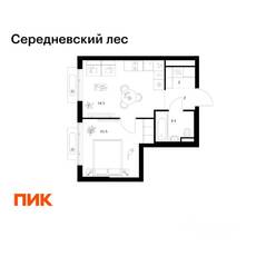 ЖК «Середневский лес», планировка 1-комнатной квартиры, 33.50 м²