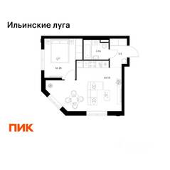 ЖК «Ильинские луга», планировка 1-комнатной квартиры, 38.71 м²