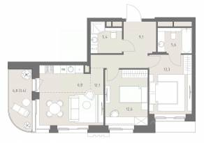 ЖК «Родина Парк», планировка 3-комнатной квартиры, 69.10 м²
