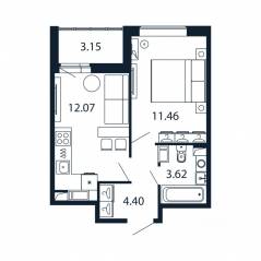 ЖК «Полис ЛАВрики», планировка 1-комнатной квартиры, 30.80 м²