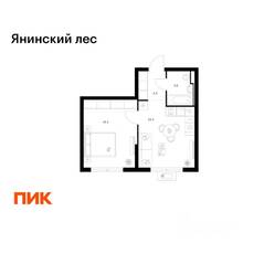 ЖК «Янинский лес», планировка 1-комнатной квартиры, 37.30 м²