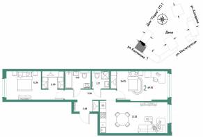 ЖК «Страна.Парковая», планировка 2-комнатной квартиры, 69.92 м²