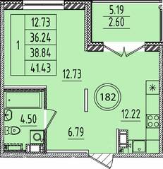 МЖК «Образцовый квартал 14», планировка 1-комнатной квартиры, 36.24 м²