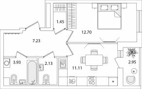 ЖК «Кинопарк», планировка 1-комнатной квартиры, 40.03 м²