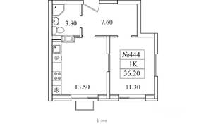ЖК «Видный берег 2», планировка 1-комнатной квартиры, 36.20 м²