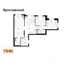 ЖК «Ярославский», планировка 3-комнатной квартиры, 68.50 м²