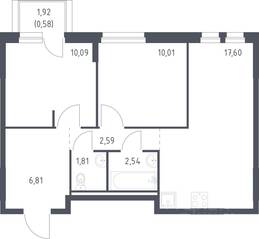 ЖК «Невская Долина», планировка 2-комнатной квартиры, 52.03 м²