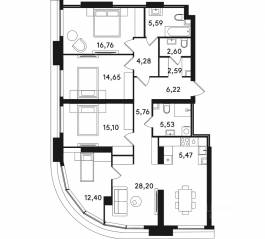 ЖК «Solos», планировка 4-комнатной квартиры, 125.15 м²