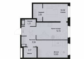 ЖК «ID Murino III», планировка 2-комнатной квартиры, 50.73 м²