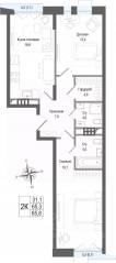 ЖК «Киноквартал», планировка 2-комнатной квартиры, 65.30 м²