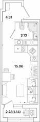 ЖК «Академик», планировка студии, 23.64 м²