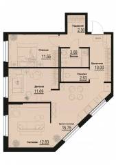 ЖК «ID Murino III», планировка 3-комнатной квартиры, 69.83 м²