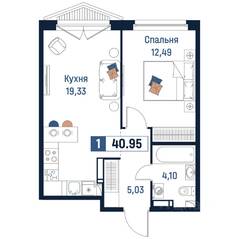 ЖК «Максималист», планировка 1-комнатной квартиры, 40.95 м²
