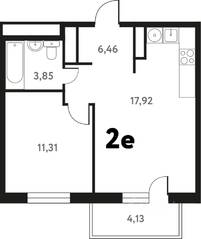 ЖК «Южное Пушкино», планировка 2-комнатной квартиры, 40.86 м²