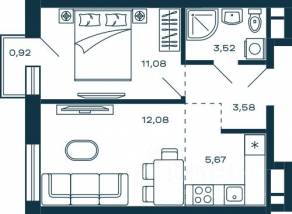 ЖК «М_5», планировка 1-комнатной квартиры, 36.21 м²