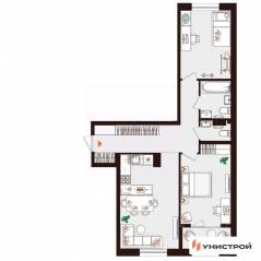 МЖК «Лисино», планировка 2-комнатной квартиры, 66.02 м²