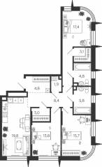 ЖК «Жилой квартал Shagal», планировка 3-комнатной квартиры, 98.50 м²