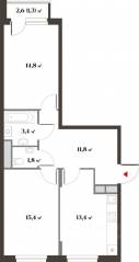 ЖК Миниполис «Восемь кленов», планировка 2-комнатной квартиры, 61.40 м²