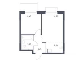 ЖК «Новое Внуково», планировка 1-комнатной квартиры, 38.31 м²