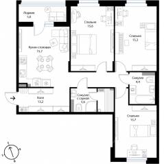 МЖК «Экография», планировка 3-комнатной квартиры, 86.00 м²
