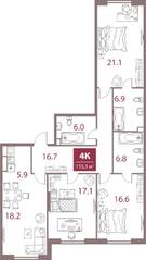 ЖК «Legacy», планировка 4-комнатной квартиры, 115.30 м²