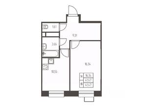 ЖК «Новая Ивантеевка», планировка 1-комнатной квартиры, 41.50 м²