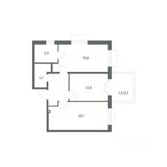 ЖК «Парусная 1», планировка 2-комнатной квартиры, 67.60 м²