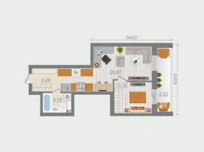 ЖК «Эко-квартал Гармония», планировка 1-комнатной квартиры, 46.82 м²