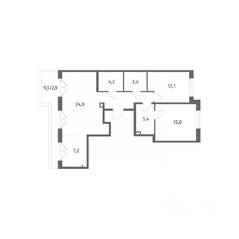 ЖК «Парусная 1», планировка 3-комнатной квартиры, 81.90 м²