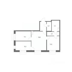 ЖК «Парусная 1», планировка 3-комнатной квартиры, 71.70 м²