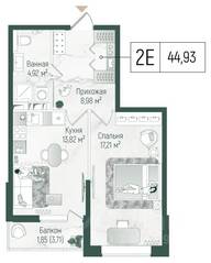 ЖК «Riga Hills», планировка 1-комнатной квартиры, 46.00 м²