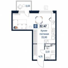 ЖК «Максималист», планировка студии, 32.47 м²